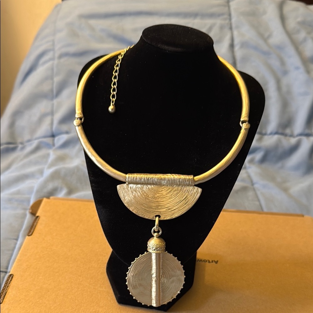 Chico's Gold and Silver Artisanal Necklace with Bold Pendants
